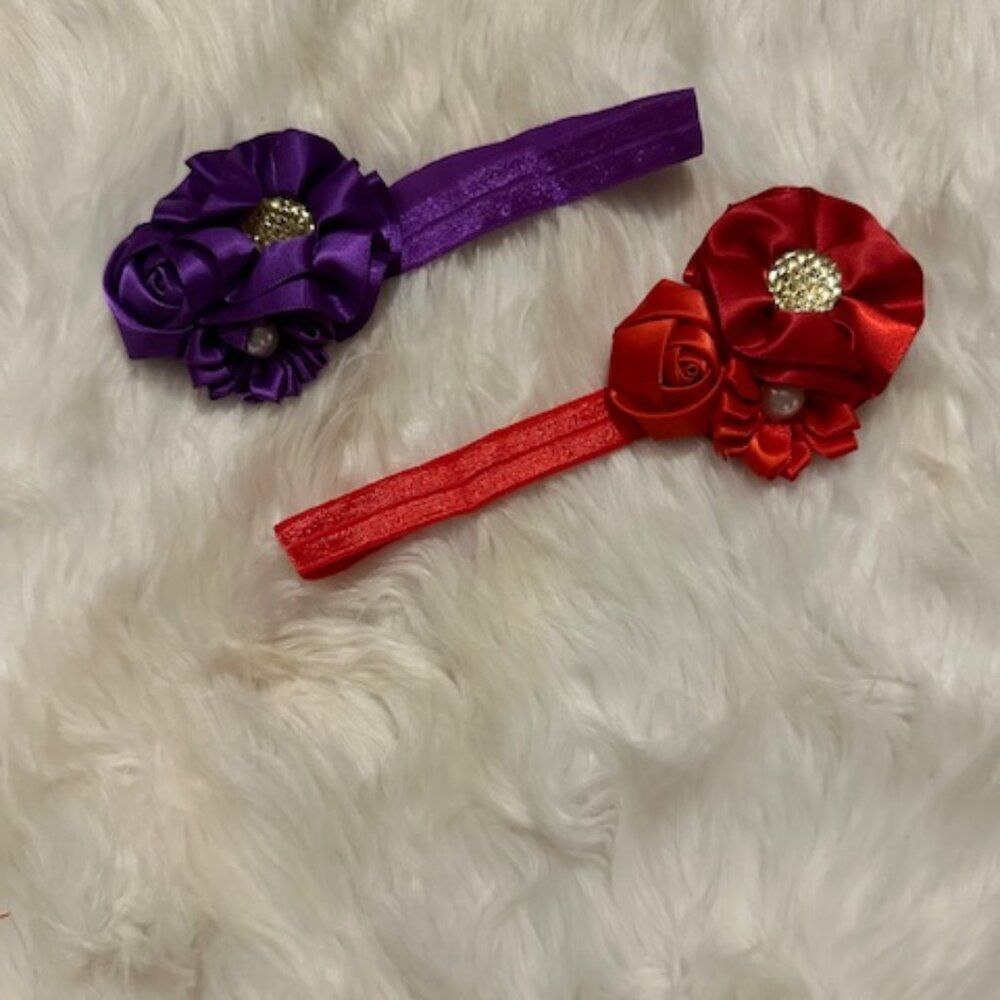 Bundle (2) of 3" Flower Trio Deluxe on FOE Headband HB8285 Handmade NWT Boutique